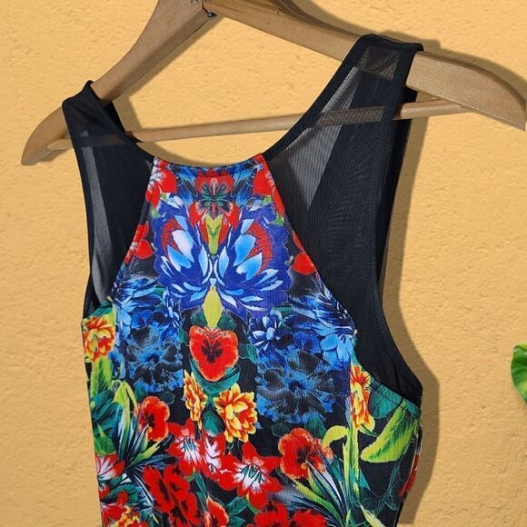 Forever 21 Tropical Floral Mesh Detail Bodycon Mini Dress - Picture 3 of 10